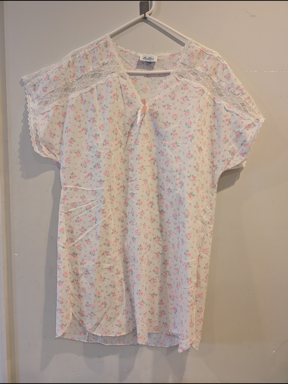Ballet New York Vintage Floral Lace-Trim Nightgown Pink L Made In USA Summer PJs
